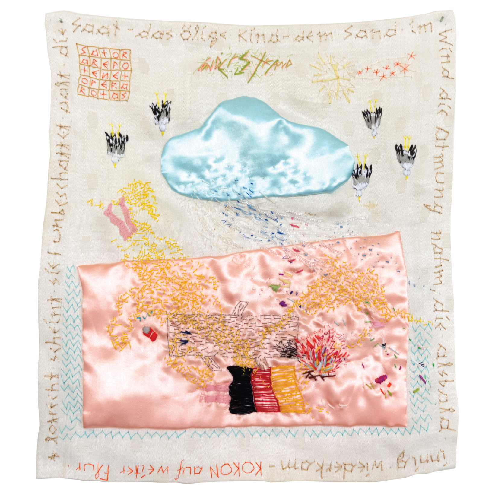 Susanne Henny Kolp Kinderstrand textile Arbeit für die Ausstellung kokon auf weiter Flur im Schimmer Schulstraße 13