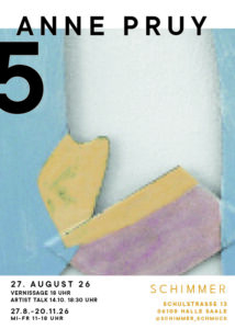 Einladungsflyer für Ausstellung Nr 5 Anne Pruy Detail aus ihrer Stahl Collage gelbe Zwischenräume